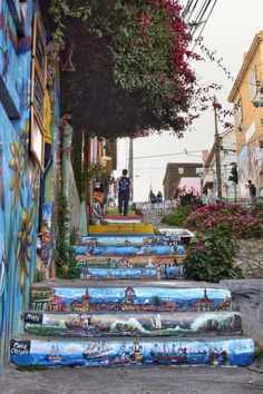 the steps are painted with colorful designs on them