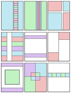 four different colored squares are arranged in the same pattern