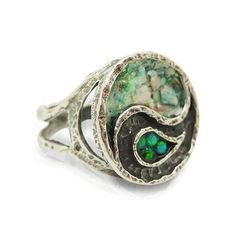 Its a new and matching Yin Yang ring form the Mosaic collection!  This 925 Sterling silver ring is beautifully shaped and hammered. The Yin yang is shaped at the top with the mosaic opal and 2000 Year old roman glass for added color and style.  You love  the Yin Yang? Then this ring is for you:) Its a great gift for men and women!  This beauty will be sent to you in a gift box - Please let me know if you want me to add a gift note:)  This ring has a matching pendant: https://www.etsy.com/listing Yin Yang Ring, Roman Glass Necklace, Yin Yang Necklace, Roman Glass Jewelry, Wide Silver Ring, Ancient Roman Glass, Roman Glass, Great Gifts For Men, Silver Heart Necklace