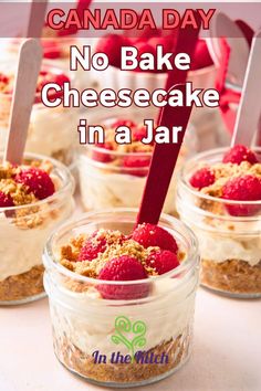 no bake cheesecake in a jar with raspberries