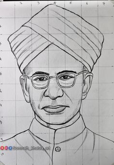 a pencil drawing of a man wearing glasses and a turban