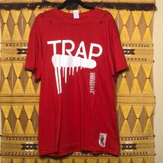 Xl Trap Drip Red T-Shirt Artist Proof Limited Run Hip Hop Fashion New Shirt Is Brand New Never Worn However Does Have Some Scuff/Stain Marks As Pictured Due To Storage In A Box. This Shirt Has Some Small Holes Cut On The Top By Shoulder As It Was A Artist Proof Hand Cut By Artist. Never Worn Brand New But With Defects Of Stain And Holes Cut. Limited Run Design Not Found Elsewhere Barcelona T Shirt, Black Shorts Men, Skate T Shirts, Weird Shirts, Limited Run, Red T Shirt, Mens Tee Shirts, Red T, Red Tshirt