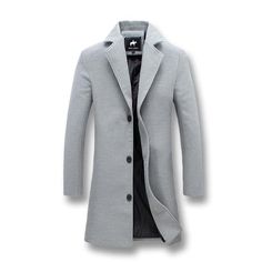 West Louis™ Business-Man Windproof Long Coat Classic Cotton Outerwear For Winter, Classic Winter Cotton Outerwear, Single Breasted Cotton Winter Outerwear, Gray Cotton Business Outerwear, Modern Gray Winter Outerwear, Fitted Gray Cotton Outerwear, Slim Fit Coat, Windproof Jacket, Jackets Men Fashion