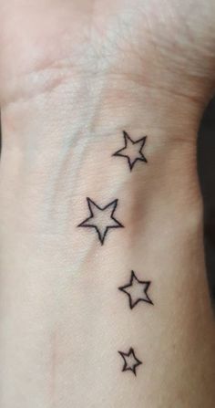 three stars on the wrist tattoo design for women and men, all in black ink