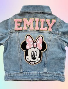 Customizable Cute Denim Jacket, Patch Jean Jacket, Butterfly Baby Shower Decorations, Jean Jacket Patches, Jean Jacket For Girls, Jean Jacket Outfits, Disney Outfit, Toddler Jeans, Butterfly Baby Shower