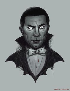 a drawing of a man in a tuxedo with blood on his face and eyes