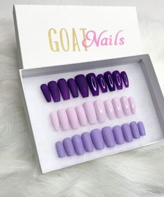 Nails Purple Coffin, Goat Nails, Purple Coffin Nails, Press On Nail Business, Jewels Nails, Gel Nail Polish Brands, Business Nails, Nail Business, Custom Nails