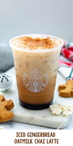 iced gingerbread oatmilk chai latte in a cup