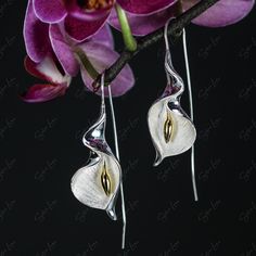 Calla lily flower dangle drop earrings Elegant Flower Shaped Metal Earrings, Elegant Flower-shaped Metal Earrings, Elegant Metal Jewelry With Flower Charm, Elegant Metal Flower Drop Earrings, Handmade Elegant Flower Teardrop Earrings, Elegant Teardrop Earrings With Flower Charm, Elegant Handmade Flower Teardrop Earrings, Elegant Metal Flower Charm Earrings, Elegant Handmade Flower Shaped Teardrop Earrings