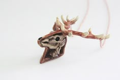 Anatomy of A Deer Head Skeleton Pendant with by SeptemberRoom Head Skeleton, Antique Style Jewelry, Modern Rock, Deer Jewelry, Locket Jewelry, Deer Gifts, Work Necklaces, Modern Punk, Jewelry Lockets