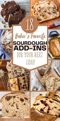 Pinnable picture showing different add ins in loaves of sourdough bread. Sourdough Inclusions, Sweet Sourdough Bread Recipe, Homemade Sourdough Bread Recipes, Easy Sourdough Bread Recipe, Sourdough Bread Sandwiches, Sourdough Sandwich