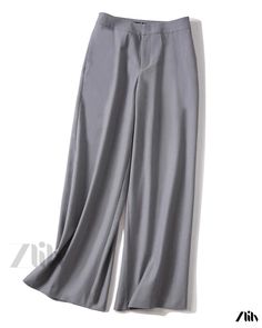 Zlily - Stylish Wide-Leg Trousers - Fashionable Long Pants Non-stretch Wide Leg Harem Pants For Work, Relaxed Fit Harem Pants For Work, Relaxed Fit Full Length Dress Pants For Spring, Relaxed Fit Full Length Harem Pants For Work, Chic Stretch Gray Wide Leg Pants, Gray Wide Leg Pants For Spring, Chic Gray Stretch Wide Leg Pants, Gray Stretch Ankle-length Dress Pants, Fall Workwear Full Length Harem Pants