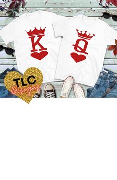 King & Queen couples tees Shirt Quilt, Shirt Brand, King Queen, Personalized T Shirts, The Loom, Long Sleeve Sweatshirts, Personalized Custom