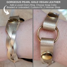 This Ring Holder Bracelet is a 1/2 inch wide medium-weight faux/vegan leather to hold a wedding band or your loved one's ring. It's strong, soft, and comfortable. Treat it gently as you would any jewelry. Check out my full shop where every bracelet is made to hold a loved one's ring and ONLY use utility snaps (load bearing) so you never lose your ring! I have hundreds of different colors, styles, and materials: https://etsy.me/45TYLZN. WRIST SIZING: IMPORTANT! These are custom-fit bracelets that Fitness Bracelet, Wedding Jewelry Bracelets, One Ring, Wedding Bracelet, Ring Holder, Custom Fit, Pearl Bracelet, Vegan Leather, Wedding Jewelry