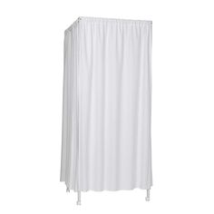 a white shower curtain hanging on the side of a wall