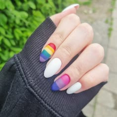 Pride Nails Designs Simple Short, Bisexual Nail Designs, Short Pride Nail, Pride Nails Bisexual, Lgbtq Nail Designs, Bisexual Flag Nails, Bi Nail Ideas, Bisexual Nails Acrylic, Nail Designs Pride