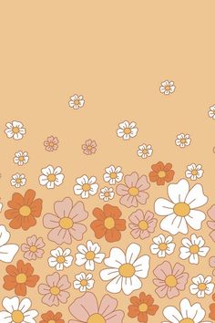 an orange and white flowered background with lots of flowers on the bottom right corner