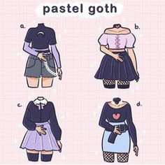 four different types of clothes with the words pastel goth