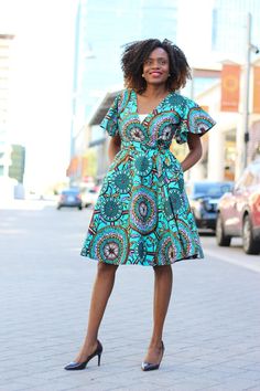 Cecey African Print Wrap Dress Teal | Etsy Chitenge Dresses, Gown Ankara, Ankara Outfits, Closet Shoe, Mode Prints, Ankara Dress Styles, African Styles, Kente Styles, Gaun Fashion