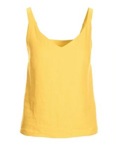 Our tailored V-neck linen tank top is an essential layering piece for polished looks. It keeps you cool and comfortable with adjustable shoulder straps and a smocked back. Pair with our coordinating linen pieces for a work-ready outfit. | Boston Proper - Lemon Drop Yellow - Polished Linen V Neck Tank Top - XS Linen Tank Top, Linen Tank, V Neck Tank Top, Boston Proper, Lemon Drop, Look Your Best, Polished Look, Layering Pieces, Shoulder Straps