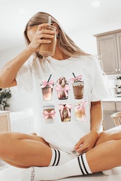 Stay on trend with our super cute iced coffees comfort colors t-shirt. Are you loving the coquette or soft girl era trend? Choose your t-shirt color. We are a small family run business out of Florida. All shirts are made to order by us! Soft t-shirt. Available in the latest trendy colors. Please refer to sizing chart or feel free to message for additional sizing questions if you're unsure. This design is made using high-quality quality thread and a commercial embroidery machine. Best to wash ins Cute Short Sleeve Top For Brunch, Trendy White T-shirt For Brunch, Cute Crew Neck Tops For Brunch, Cute Coffee-colored T-shirt With Graphic Print, Trendy Coffee Short Sleeve Tops, Trendy Coffee Color Short Sleeve Tops, Cute Coffee Crew Neck T-shirt, Cute Coffee Colored Crew Neck T-shirt, Cute Coffee Crew Neck Top