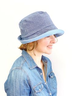 "Women's Wide Brim Summer Hat REVERSIBLE Women's Hat Two Sizes: Small and M/L Ready to Ship in 3-5 business days MADE IN YOUR CHOICE OF TWO COLORS - mix and match any colors that please you! ----------------------------------------------------------------- HOW TO ORDER 1. Please choose your size in the drop down menu. 2. Choose your color for side one with drop down menu 3. Leave me a note for the other side (find the note box at checkout) -------------------------------------------------------- Everyday Hats With Upf 50+, Summer Hats With Short Brim For Everyday, Everyday Upf 50+ Hats, Blue Reversible Brimmed Hat, Blue Reversible Bucket Hat, Adjustable Brimmed Bucket Hat For Everyday, Blue Adjustable Cloche Hat For Summer, Blue Wide Brim Cloche Hat For The Beach, Blue Wide Brim Cloche Hat For Beach