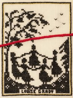 a cross stitch pattern with red thread on it