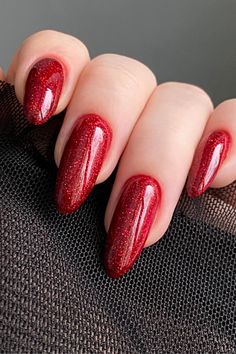 "Get ready to shine with our red glitter nails! Simple yet stunning, these nails are perfect for anyone who loves a bit of sparkle. Check out our pin for easy tips on how to get this eye-catching look at home. Let your nails be the star of the show!" Sparkling Red Nails, Red Stars Nails, Red Shiny Nails, Sparkle Red Nails, Red Nails Sparkle, Sparkly Red Nails, Red Sparkle Nails, Red Sparkly Nails, Red Summer Nails