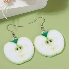 Nwt! Apple Slice Dangle Earrings New Features: New. In Great Condition. Apple Slice Dangle Earrings. Green In Color. Earring Bin Martini Outfit, Clay Charm Earrings, Crazy Earrings, Apple Slice, Trending Earrings, Earring Inspo, Apple Earrings, White Flower Earring, Opal Drop Earrings