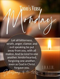 a candle with the words today's verse monday