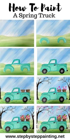 how to paint a spring truck with step by step painting instructions for kids and adults