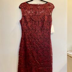 Never Worn Maroon, Boatneck Lace Dress From Design Lab. Sheer Lace At Shoulder, Lined From Underarms Down, With 1 Inch Of Lace At The Hem. Hits Above The Knee And Has Good Amount Of Stretch For Comfort And Flattering Fit. Color Is Slightly Darker In Person Than In Pics. Red Fitted Knee-length Lace Dress, Fitted Lace Burgundy Dress, Red Knee-length Lace Dress For Formal Occasions, Red Sleeveless Fitted Lace Dress, Red Fitted Sleeveless Lace Dress, Red Fitted Lace Dress Sleeveless, Red Sleeveless Lace Dress, Maroon Lace, Lace Cocktail Dress