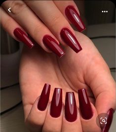 Red Nail Square Designs, Cherry Red Nails Coffin, Plain Red Nails Acrylic, Blood Red Nails Acrylic, Dark Red Coffin Acrylic Nails, Red Nails Coffin Shape, Dark Red Square Acrylic Nails, Long Dark Red Nails, Deep Red Nails Acrylic