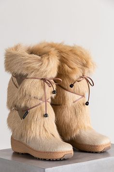 Women's Anna Wool-Lined Goat Fur and Calfskin Boots | Overland Luxury Winter Boots For Outdoor, Luxury Winter Outdoor Boots, Thigh High Sheepskin Boots, High-top Shearling Winter Boots, Feminine Boots, Luxury Winter Boots With Faux Fur Trim, Womans Fur Boots, Winter Lace-up Shearling Boots With Round Toe, Women’s Fur Boots