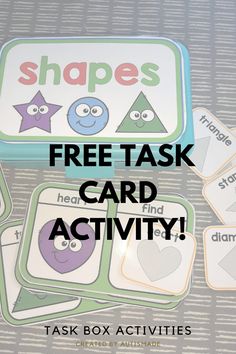 the shape and shape task cards with text that reads shapes, free task card activity