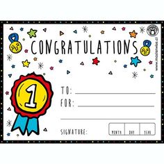 congratulations card with an award seal and stars