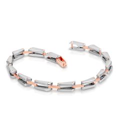 Platinum Kada, Bangles & Bracelets by Jewelove Men of Platinum Crafted in combination of Platinum & Rose Gold. The Bracelet is made in 95% Platinum & 18K Gold and hallmarked with Pt 950 for platinum purity. Metal : Platinum & 18K Gold Platinum Purity : 95% Gold Purity : 18K (750) Purity Mark : Pt 950 & 18K Estimated Weight : 25.21 grams Certificate of Authenticity : Platinum Guild International Metal Rose Gold Bracelet With Solid Link Construction, Modern Formal Bracelet With Rectangular Links, Rose Gold Metal Bracelet With Rectangular Links, Rose Gold Bracelets With Rectangular Metal Links, Modern Rose Gold Box Chain Bracelet, Modern Rose Gold Chain Bracelet With Rectangular Links, Modern Rose Gold Chain Bracelet For Formal Occasions, Rose Gold Metal Bracelet With Polished Finish, Modern Rose Gold Chain Bracelet For Formal