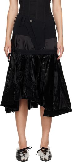 Plain-woven polyester midi skirt. Detachable lacquer overlay with self-tie closure. · Layered construction · Belt loops · Raw edge at waistband · Zip-fly · Plain-woven lining Supplier color: Black Black Layers, Black Midi Skirt, Raw Edge, Apparel Accessories, Midi Skirt, Top Brands, Balloons, Luxury Fashion, Skirt