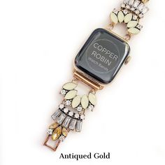 Dress up your everyday look with one of our custom-made jewelry watch bands! This is sure to be a gift that will please the girl who has everything or maybe just wants everything. This Multi-toned gold, Mint, and crystal statement bracelet Apple Watch Band is one of Copper Robin's best-selling bands. Available in Apple watch sizes 38mm, 40mm, 41mm, 42mm, 44mm, 45mm, 46mm and 49mm It will fit all series of apple watches. Series 1-10 and SE. Available in Rose Gold, Gold, and Silver. Sizing: Adjust Elegant Gold Metal Apple Watch Band, Adjustable Gold Metal Apple Watch Band, Adjustable Metal Gold Apple Watch Band, Gold Metal Apple Watch Band As Gift, Gold Bracelet Strap Watch Band For Gifts, Gold Watch Bands With Bracelet Strap For Gift, Gold Watch Bands With Bracelet Strap As Gift, Gold Bracelet Strap Watch Bands As Gift, Adjustable Gold Metal Watch Bands