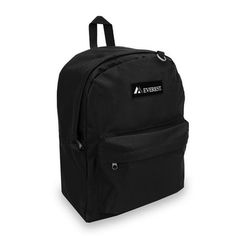 a black backpack with the word, logo on it and an attached shoulder strap is shown