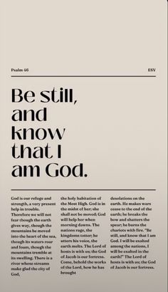 an article with the words be still, and know that i am god on it