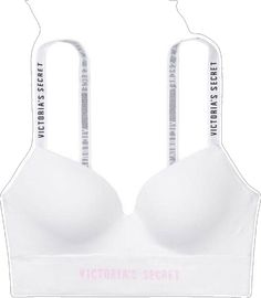 White Victoria's Secret Camisole, Victoria's Secret White Bra Friendly Tops, Victoria's Secret White Bra With Removable Pads, White Victoria's Secret Push-up Bra, Victors Secret Bras, White Bra, White Bras, Fabric Strap, Hook Eye