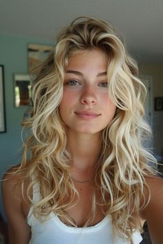 $118.99 USD Save 54%  #hair #haircolor #hairstyle #hairextension #fullshinehair #girl #blondehair Blonde Curly Natural Hair, Long Blonde Hair With Lots Of Layers, Natural Blonde Highlights On Dark Brown Hair, Blonde Haircut Inspiration, Hair Going Out, Blond Hair Inspo Highlights, Wavy Curly Blonde Hair, Blonde Hair Curly Natural, Wavy Hair Down