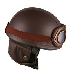 a brown helmet with goggles on the side and an eye patch in the middle