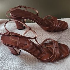 Beautiful Brand New Gucci Sandals..Perfect Condition, Only One Is A 39 And The Other Is 39 1/2. Which Is No Big Deal. They Are A Gorgeous Leather. No Box Or Dust Bag Gucci Heels With Heel Strap And Block Heel, Gucci Block Heel Heels With Heel Strap, Gucci Block Heels With Heel Strap, Gucci Ankle Strap Leather Sandals, Gucci Formal Block Heel Sandals, Gucci Ankle Strap Sandals, Designer T-strap Sandals With Ankle Strap For Formal Occasions, Gucci Sandals With Heel Strap And Block Heel, Gucci Block Heel Sandals With Heel Strap