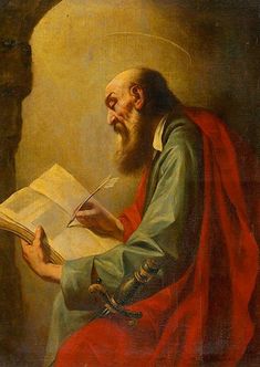 an old painting of a man reading a book