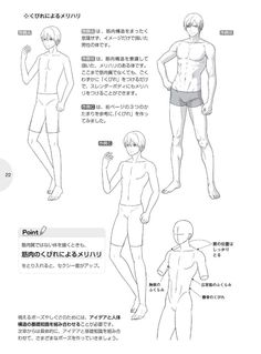 an anime character's body is shown in three different poses, including the male torso and