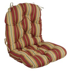 a red and yellow striped chair cushion