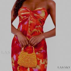 Lasaky - Luxurious Floor-Length Dress with Delicate Flower Embellishments and Customizable Back Style Bandeau Maxi Dress, Orange Print, Off Shoulder Fashion, Strapless Maxi, Floor Length Gown, Clear Heels, Strapless Maxi Dress, Weekend Wardrobe, Women Maxi