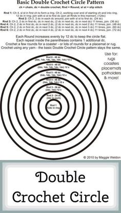 the double crochet circle is shown in black and white, with text below it